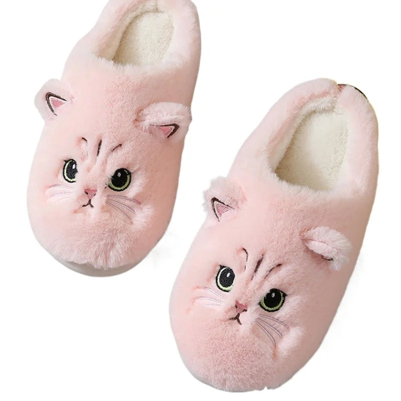 New Autumn Winter Cotton Slippers Men and Women Couple Cartoon Kitten Indoor Plush Flat Bottom Home Warmth Women&