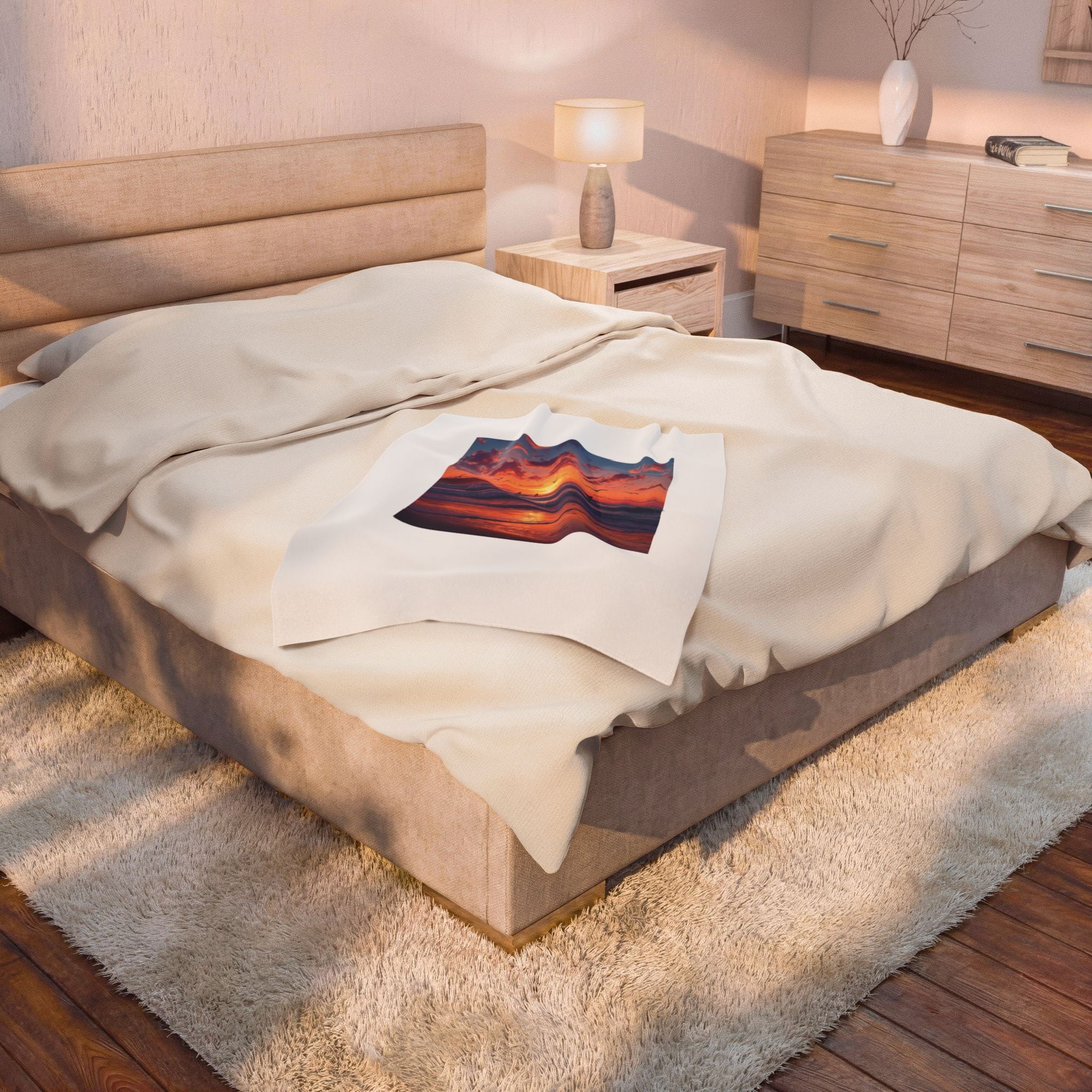 Sunset Surf Velveteen Plush Blanket – Tropical Beach Sunset with Surfers