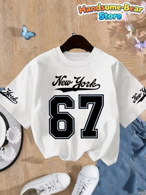 67 Meme T-Shirt for Kids Funny Digital 3D Print Number 67 Football Jersey T Shirt Loose Jersey Style Fashion Children's Clothing
