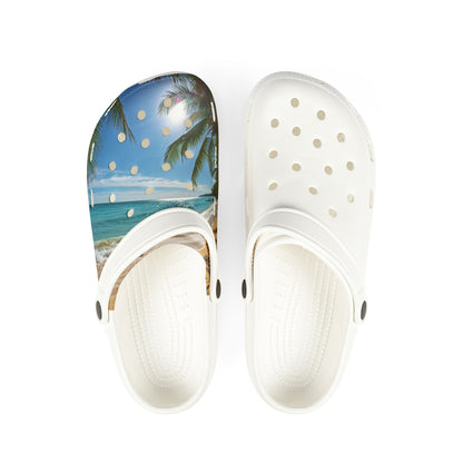 Beach Scene EVA Foam Clogs – Tropical Palm Beachprint Slip-On Shoes