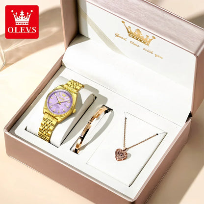 OLEVS New 3703 Watches Woman Elegant Quartz Watch Waterproof Luminous Stainless Steel Date Watches Woman Bracelet Gifts Box