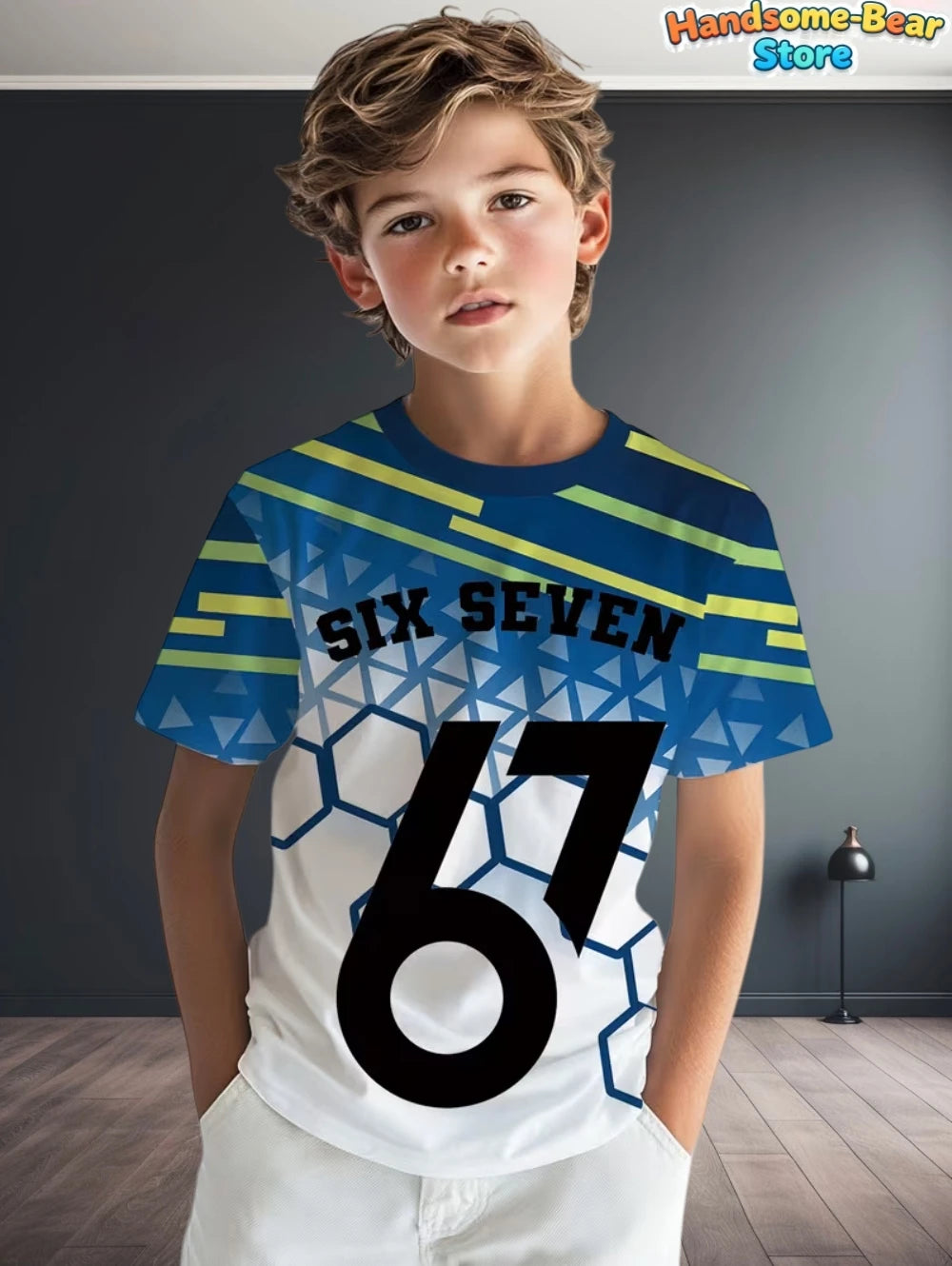 67 Meme T-Shirt for Kids Funny Digital 3D Print Number 67 Football Jersey T Shirt Loose Jersey Style Fashion Children's Clothing
