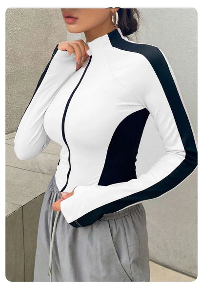 Yoga Clothes Stand Up Collar Jacket Outdoor Sports Long Sleeved Women Slim Quick Dry Zipper Cardigan Running Fitness Jacket Top