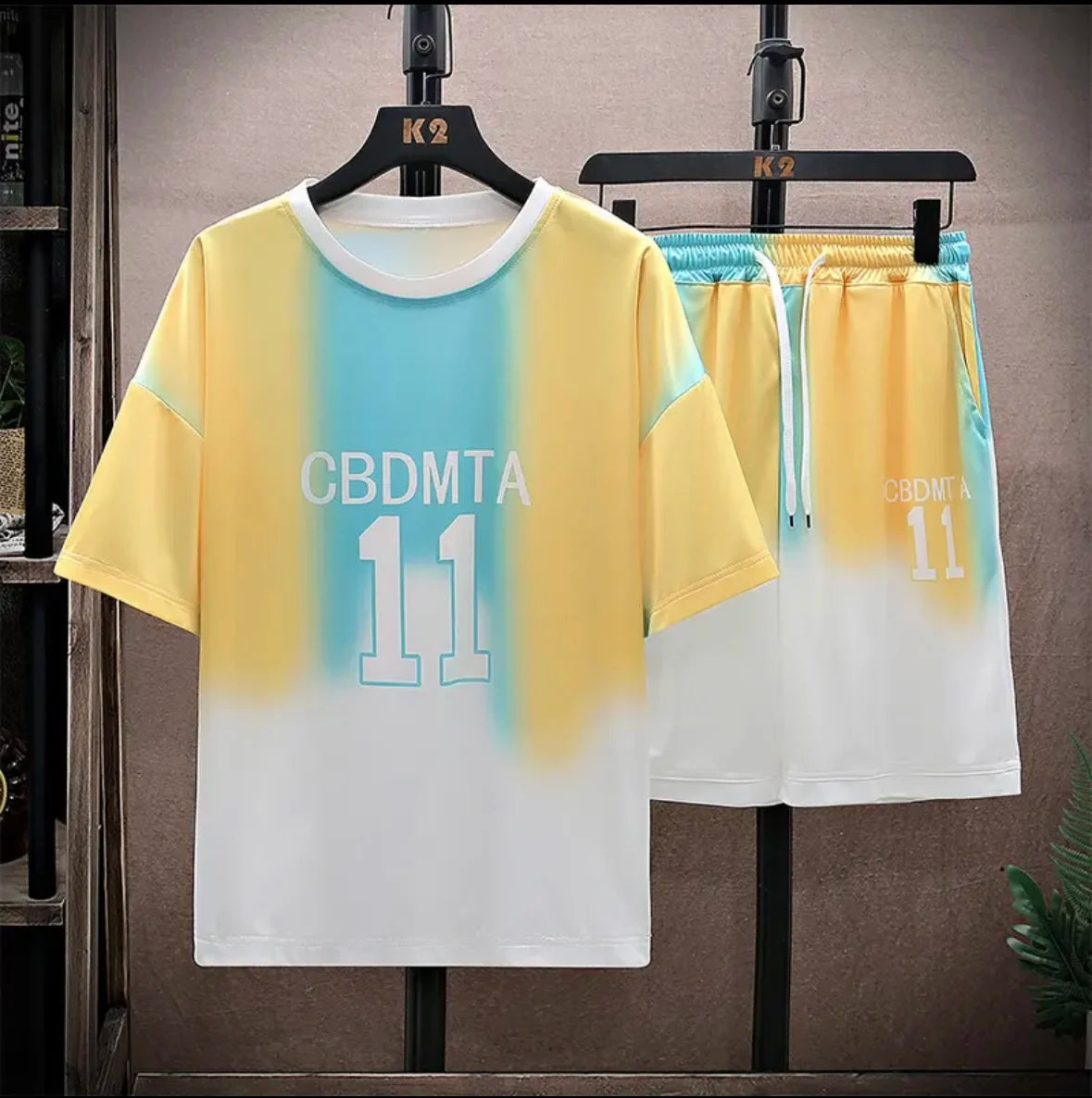 New hot-selling summer couple ice silk set, loose Korean-style casual unisex sports T-shirt and shorts, fashionable quick-dry