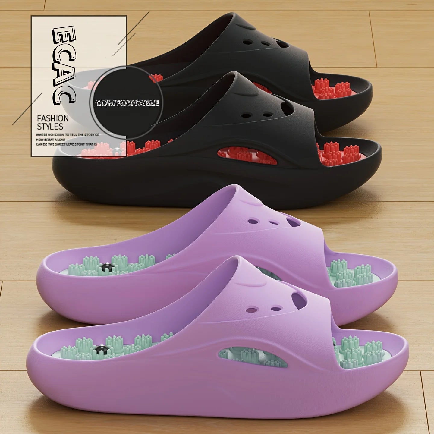 Women Men EVA Massage Slippers Thick Sole Bathroom Slides Non Slip Shower Sandals Soft Cushion Home Indoor Outdoor Beach Shoes