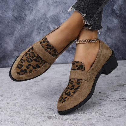 Women Pumps Spring Autumn Fashion Casual Medium Heel Pointed Toe Leopard Print Shoes Women Comfortable Slip-On Shoes for Women