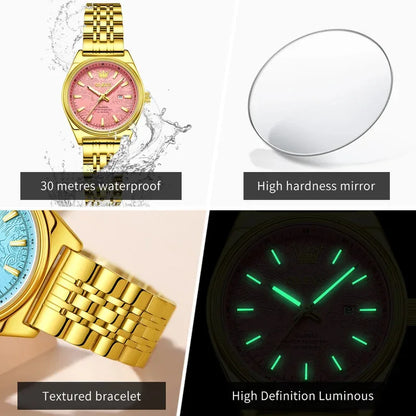 OLEVS New 3703 Watches Woman Elegant Quartz Watch Waterproof Luminous Stainless Steel Date Watches Woman Bracelet Gifts Box