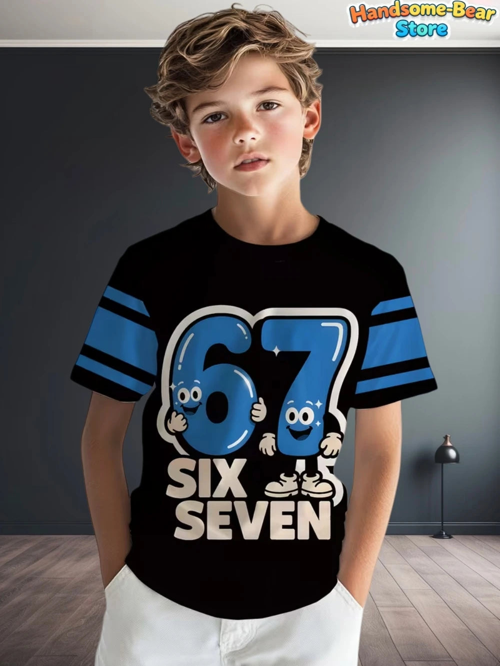 67 Meme T-Shirt for Kids Funny Digital 3D Print Number 67 Football Jersey T Shirt Loose Jersey Style Fashion Children's Clothing