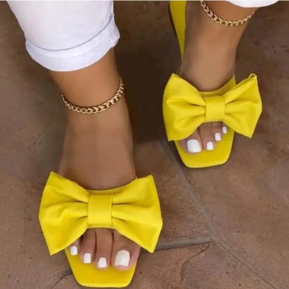 2026 Women‘s Home Slippers Summer Outdoor Flat Leather Bow Non-slip Beach Lady Casual  Fashion Women Sandals Pantufa Shoes