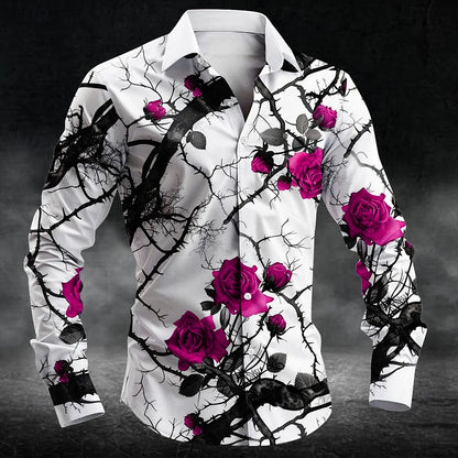 Fashion plum blossom pattern 3d Print Men Long Sleeve Shirts Art Shirt Autumn Casual Single-Breasted Blouse Men&