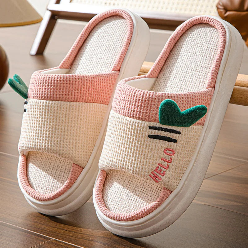 New Style Linen Slippers for Women Indoor Home Four Seasons Couples Non Slip Breathable Comfortable Floor House Slippers
