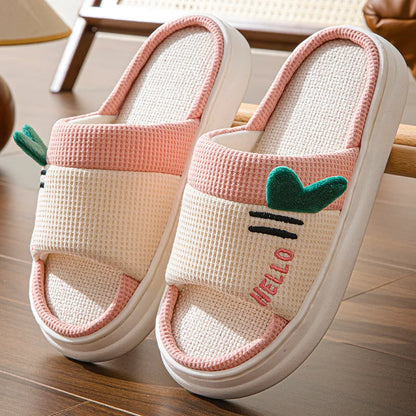 New Style Linen Slippers for Women Indoor Home Four Seasons Couples Non Slip Breathable Comfortable Floor House Slippers