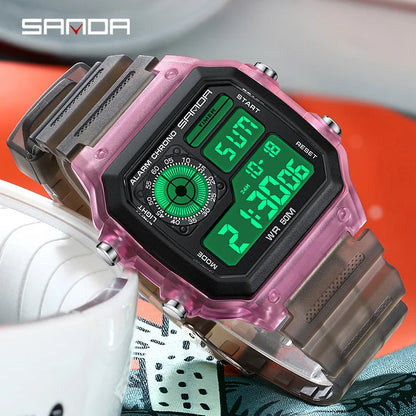 Fashyion Sanda Top Brand Led Digital Sport Chronograph Date Lady Tpu Band Week 50m Waterproof Female Electronic Gift Watches