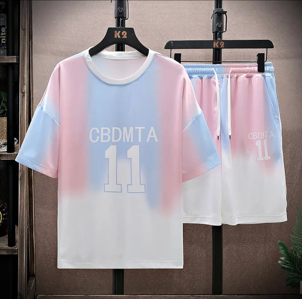 New hot-selling summer couple ice silk set, loose Korean-style casual unisex sports T-shirt and shorts, fashionable quick-dry