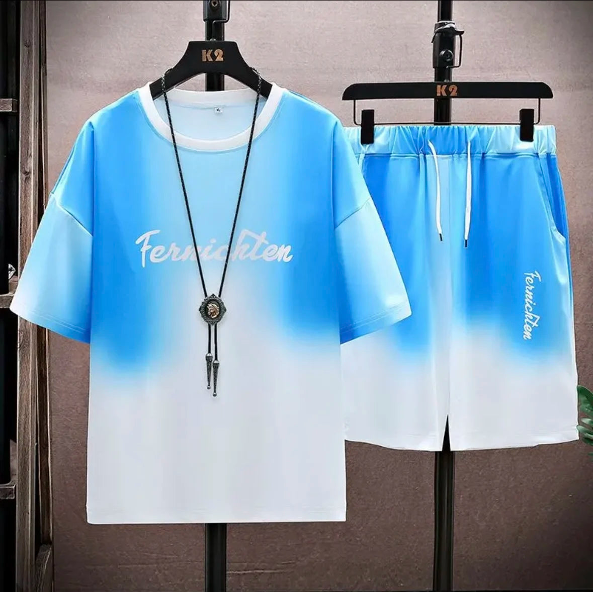 New hot-selling summer couple ice silk set, loose Korean-style casual unisex sports T-shirt and shorts, fashionable quick-dry