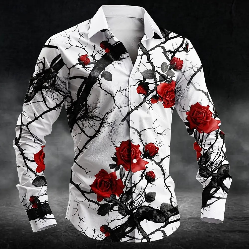 Fashion plum blossom pattern 3d Print Men Long Sleeve Shirts Art Shirt Autumn Casual Single-Breasted Blouse Men&