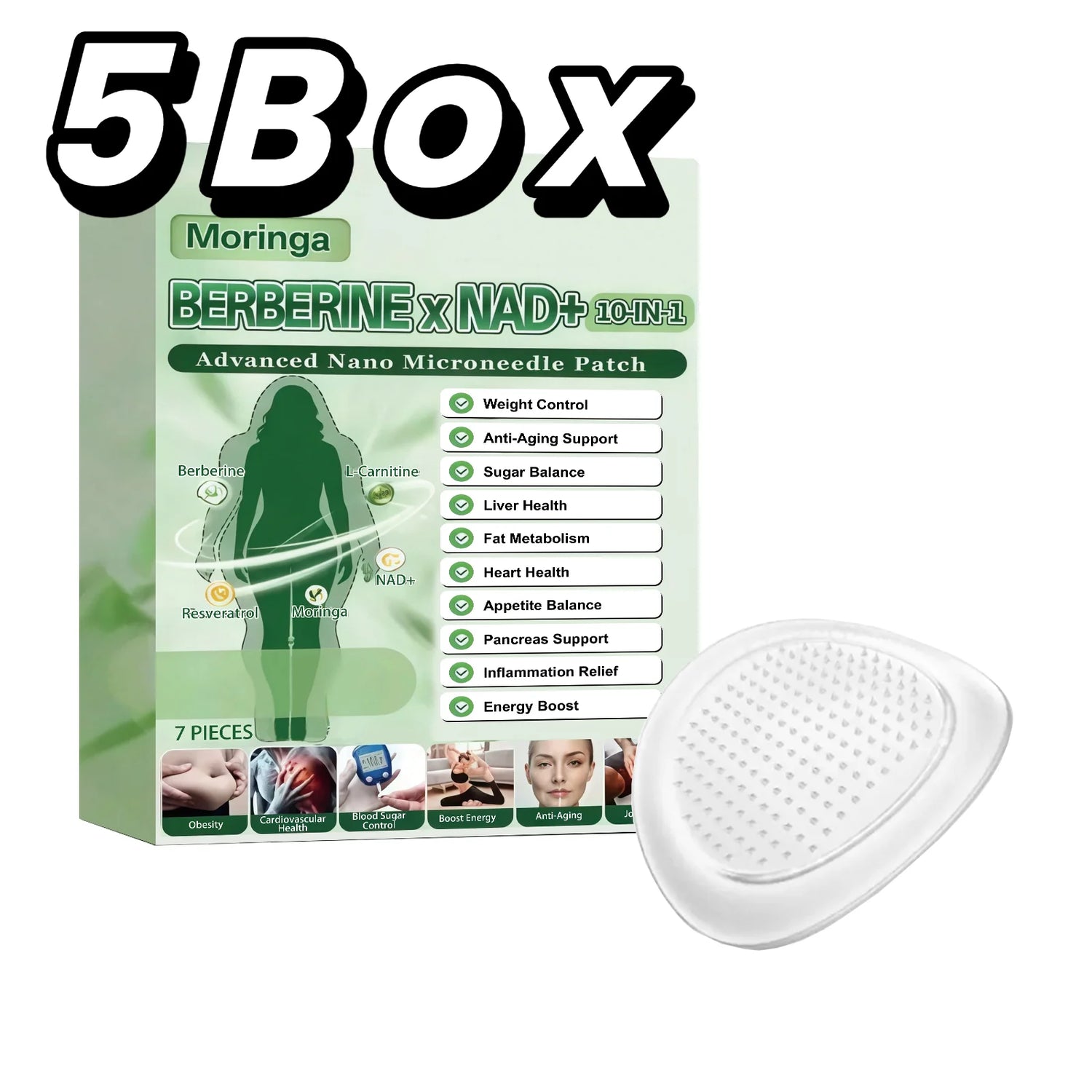 10 In 1 Overnight Microneedle Patch Natural Moringa Berberine NAD Plus Firming Skin Care Soluble Micro Darts Tightening Skincare