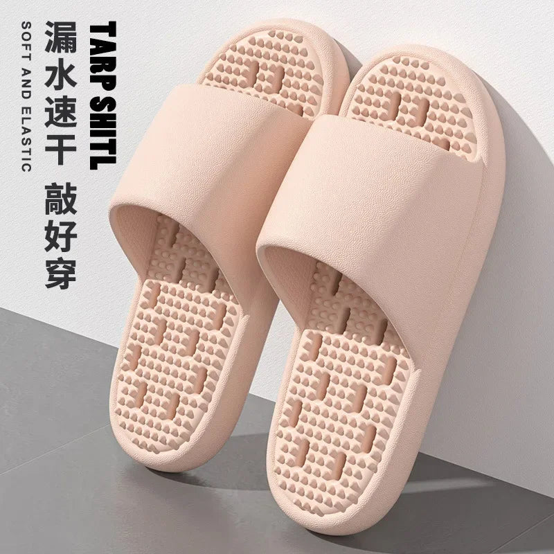 Bathroom bath anti-slip slippers, all-season indoor home leakage quick-drying thick-soled massage breathable cooling slippers
