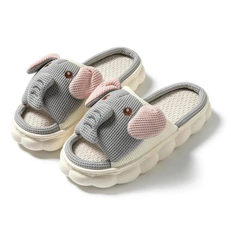 Elephant Hemp Slippers Women Home Cartoon Designer Shoes Girls Flats Spring Summer Casual Slides Indoor Soft Sole Non-Slip Floor