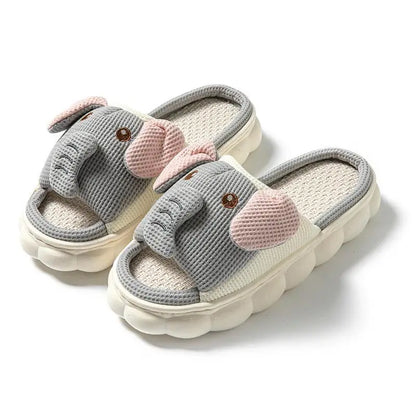 Elephant Hemp Slippers Women Home Cartoon Designer Shoes Girls Flats Spring Summer Casual Slides Indoor Soft Sole Non-Slip Floor