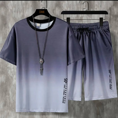 New hot-selling summer couple ice silk set, loose Korean-style casual unisex sports T-shirt and shorts, fashionable quick-dry