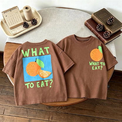 Double Side Print T-shirt For Kids Clothing Summer Simple Fashion Girl Boy Short Sleeve Tops Tees Children&