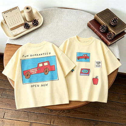 Double Side Print T-shirt For Kids Clothing Summer Simple Fashion Girl Boy Short Sleeve Tops Tees Children&