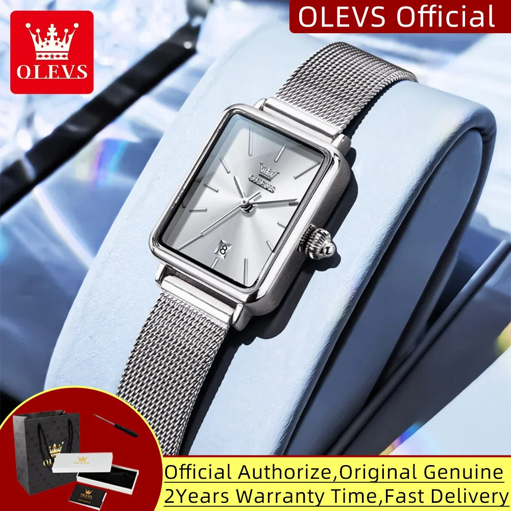 OLEVS 3692 Quartz Wristwatch Gifts Fashion Vintage Square Ultra Thin Ladies Watches Waterproof Stainless Steel Women&