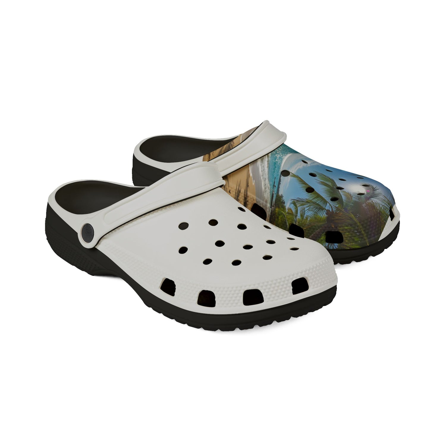 Beach Scene EVA Foam Clogs – Tropical Palm Beachprint Slip-On Shoes