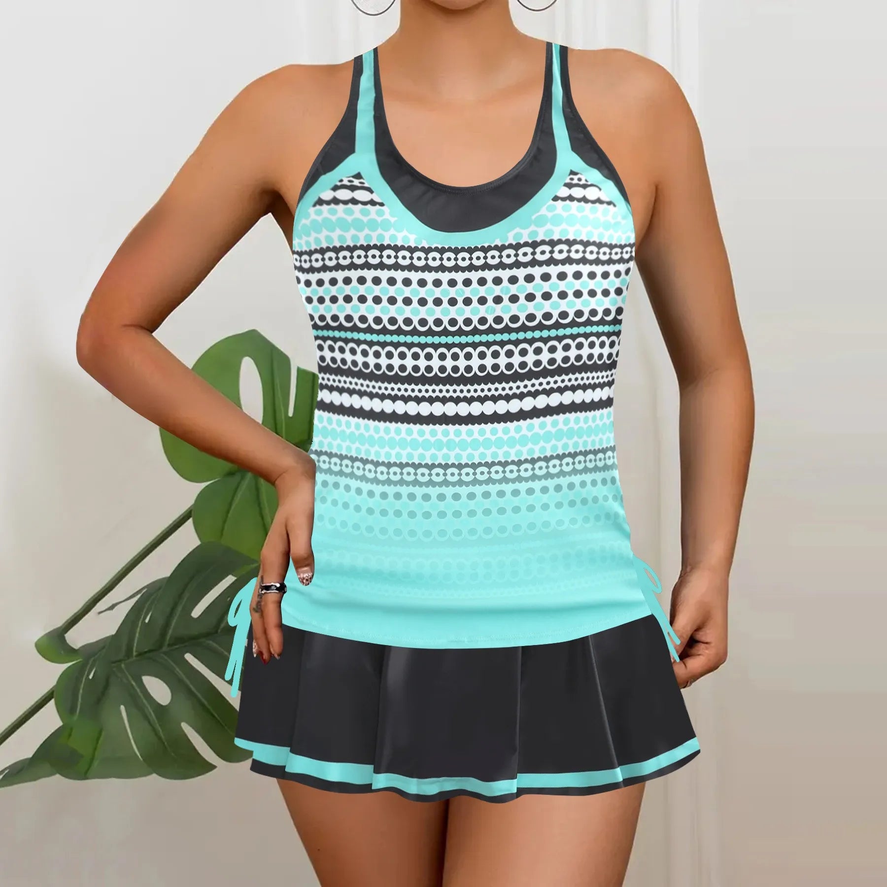 Tankini Woman Bikini Sleeveless Tank Top Skirted Bottom Bikinis Floral Print Swimsuit Pleated Skirt Two Piece Swimsuit Swimwear