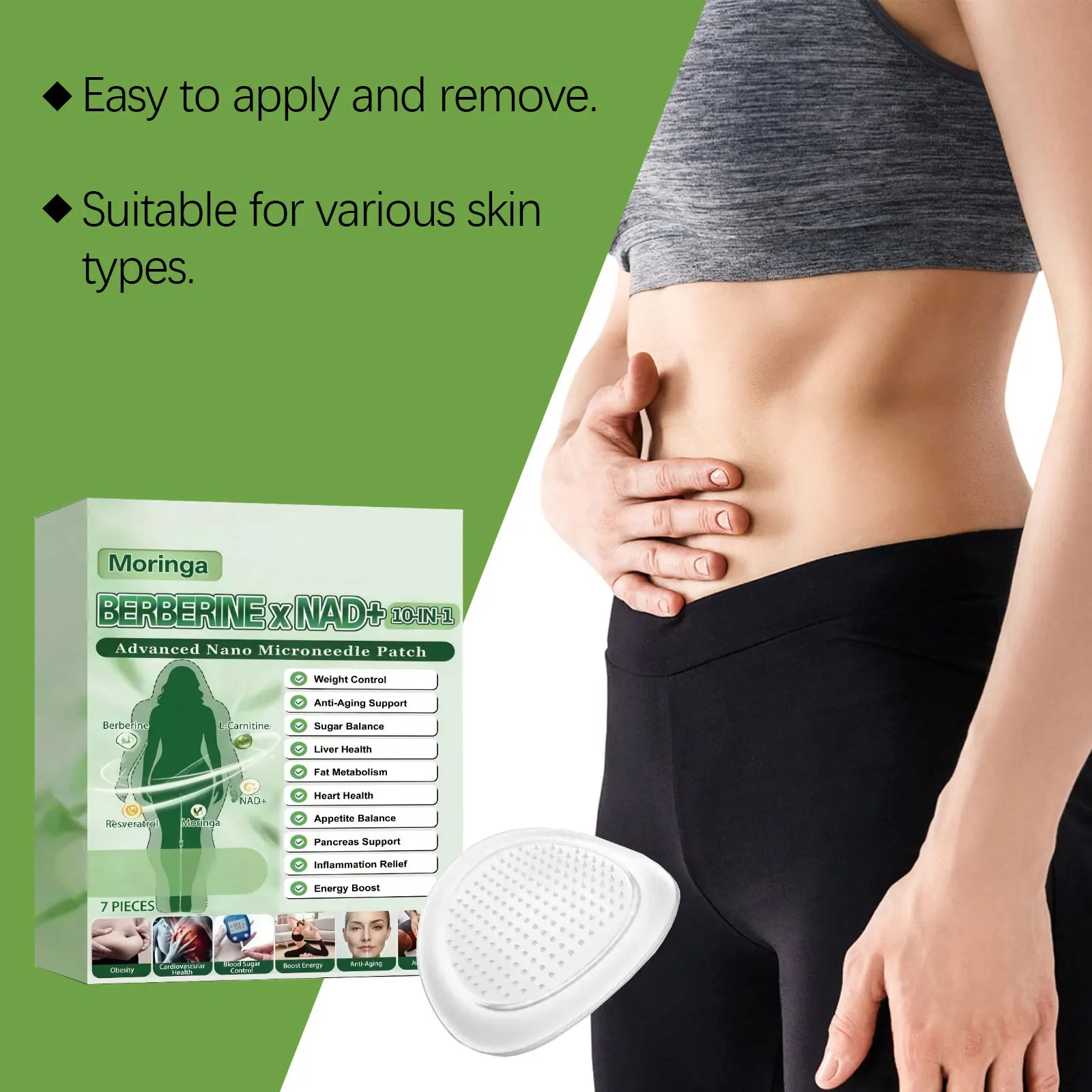 10 In 1 Overnight Microneedle Patch Natural Moringa Berberine NAD Plus Firming Skin Care Soluble Micro Darts Tightening Skincare