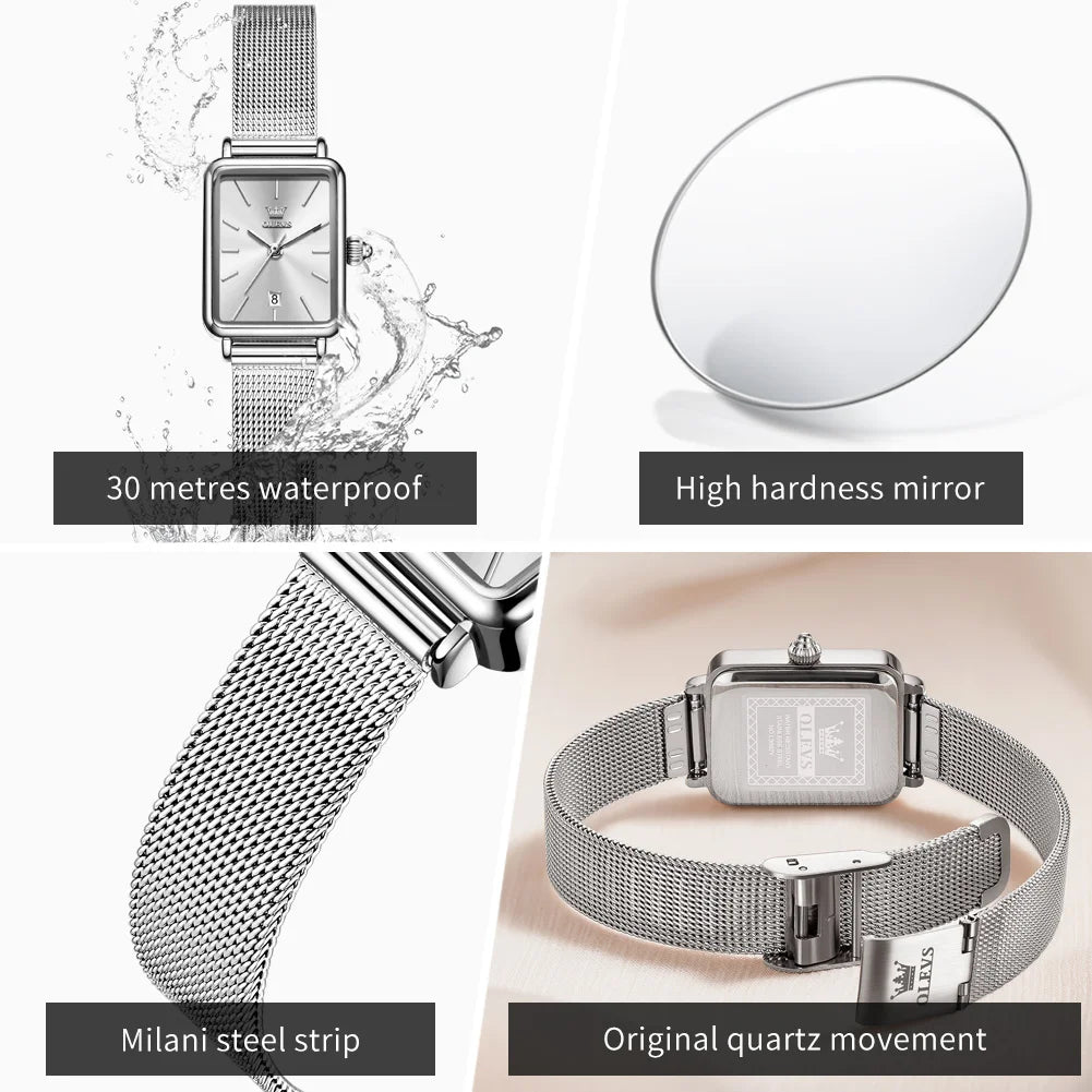 OLEVS 3692 Quartz Wristwatch Gifts Fashion Vintage Square Ultra Thin Ladies Watches Waterproof Stainless Steel Women&