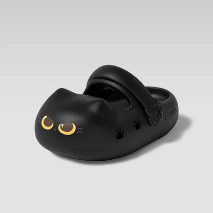 New creative black cat slippers for women summer soft cloud mules clogs woman strap sandal shoes cute kitty mary jane EVA sliper