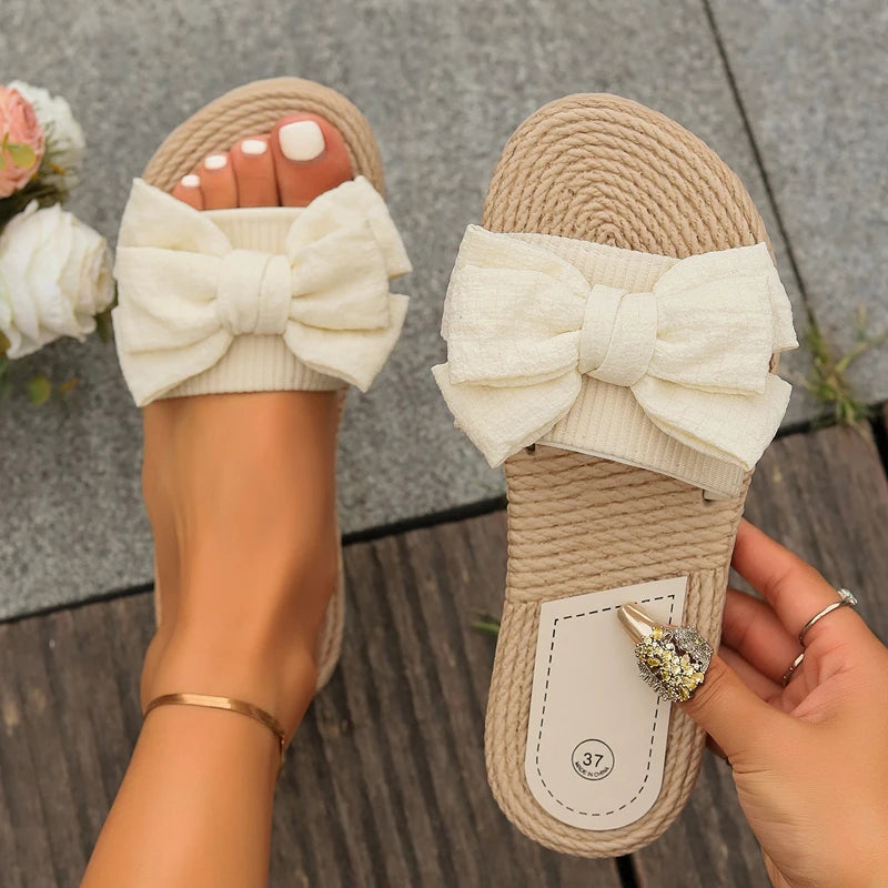Flat Slippers Women Cloud Flip Flop Bow Knot Outdoor Indoor Summer Soft Sandal Slides Ladies House Home Shoe EVA Footwear