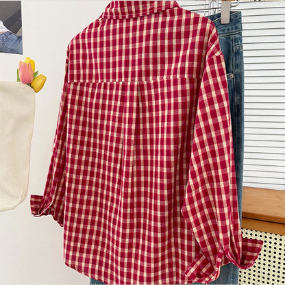 Korean-style Vintage Plaid Shirt New Spring And Autumn Casual Versatile Top Loose And Slimming Versatile College-style Shirt