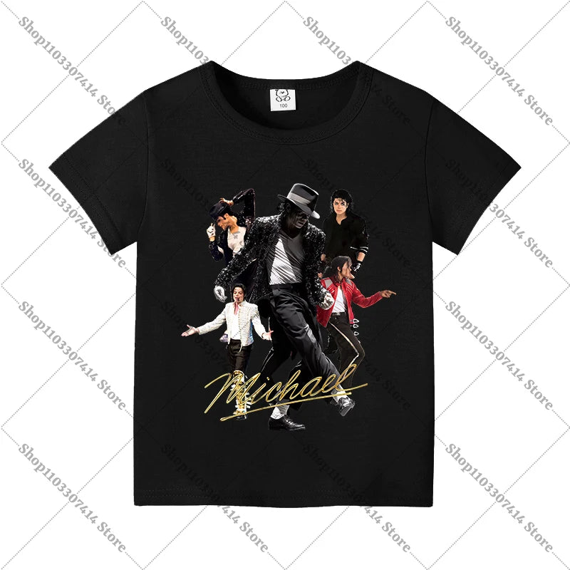 Kids Anime Cute T-shirt Summer Clothing King of Pop MJ Cotton T Shirt Michael Jackson Short Sleeve Tops Fashion Casual Tee Gifts