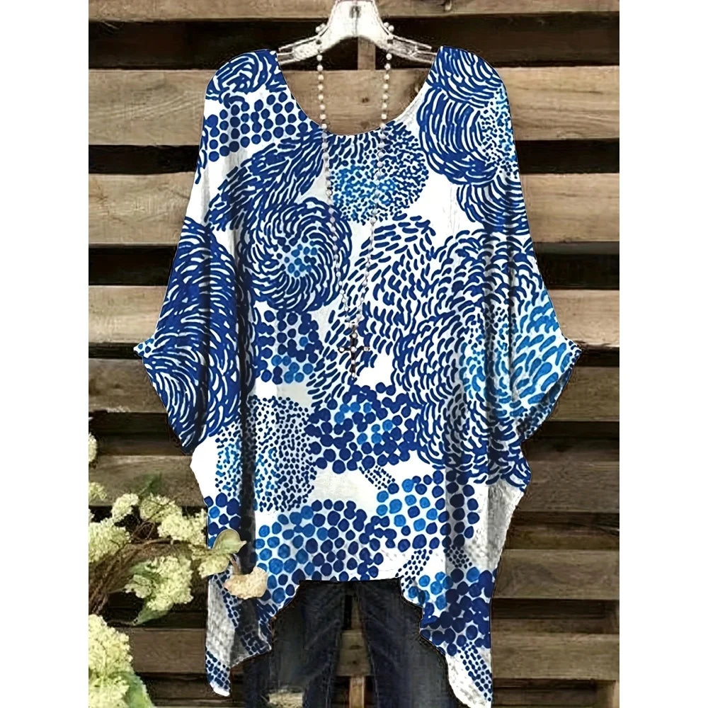 T-Shirts Women Fashion Fake Denim Print Elegant Splicing Graphic O-Neck Medium Stretch Four Seasons Short Sleeve Woman Clothes