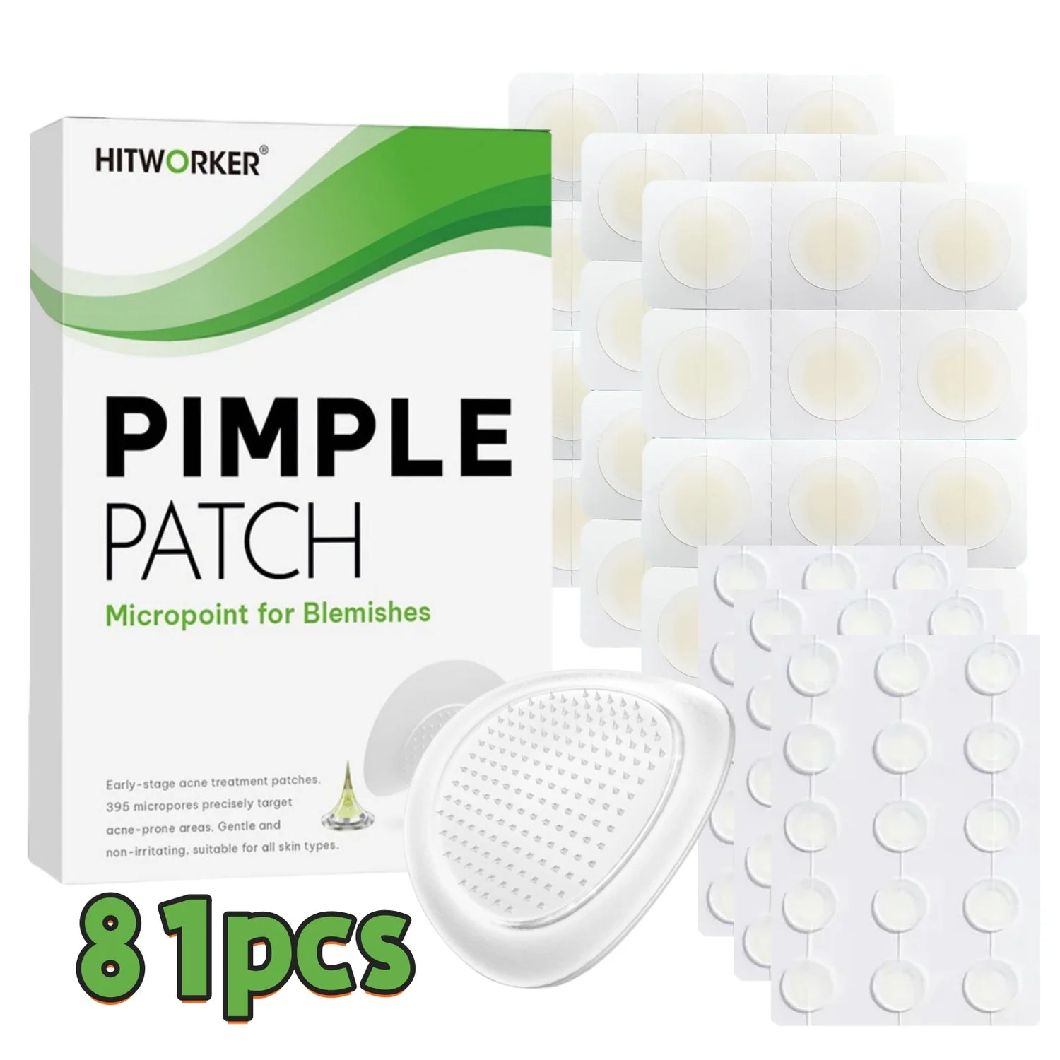 27/54/81-Piece HITWORKER Acne Patches - Infused with Salicylic Acid, Tea Tree Oil &amp; Calendula Oil | For Acne &amp; Blemishes, Residu