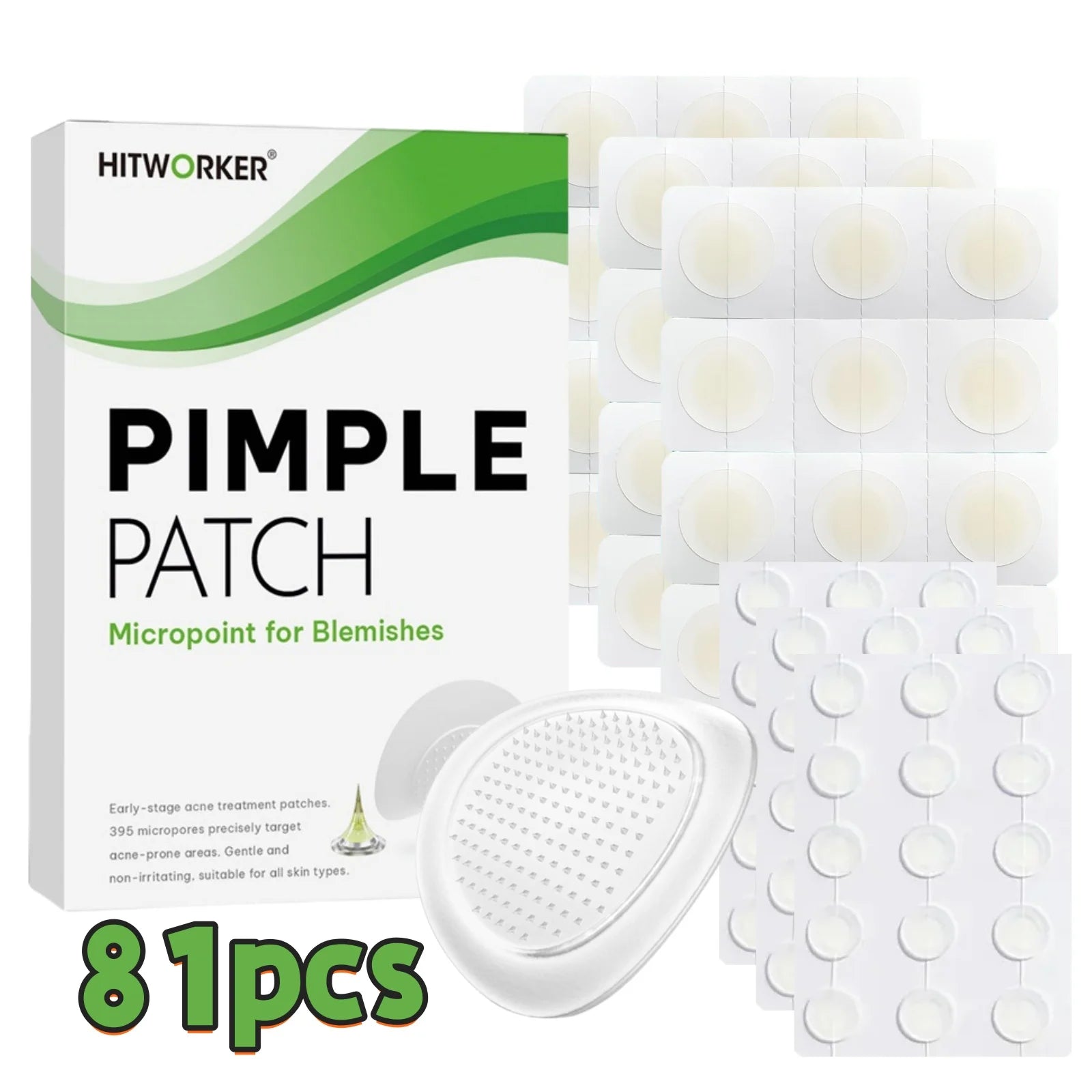 27/54/81-Piece HITWORKER Acne Patches - Infused with Salicylic Acid, Tea Tree Oil &amp; Calendula Oil | For Acne &amp; Blemishes, Residu