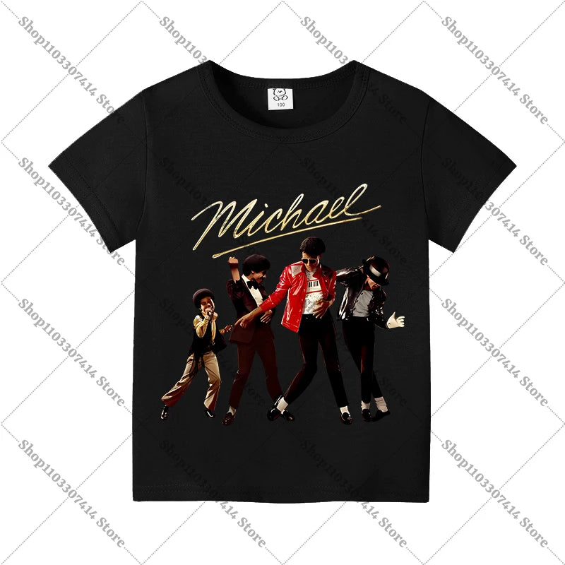 Kids Anime Cute T-shirt Summer Clothing King of Pop MJ Cotton T Shirt Michael Jackson Short Sleeve Tops Fashion Casual Tee Gifts