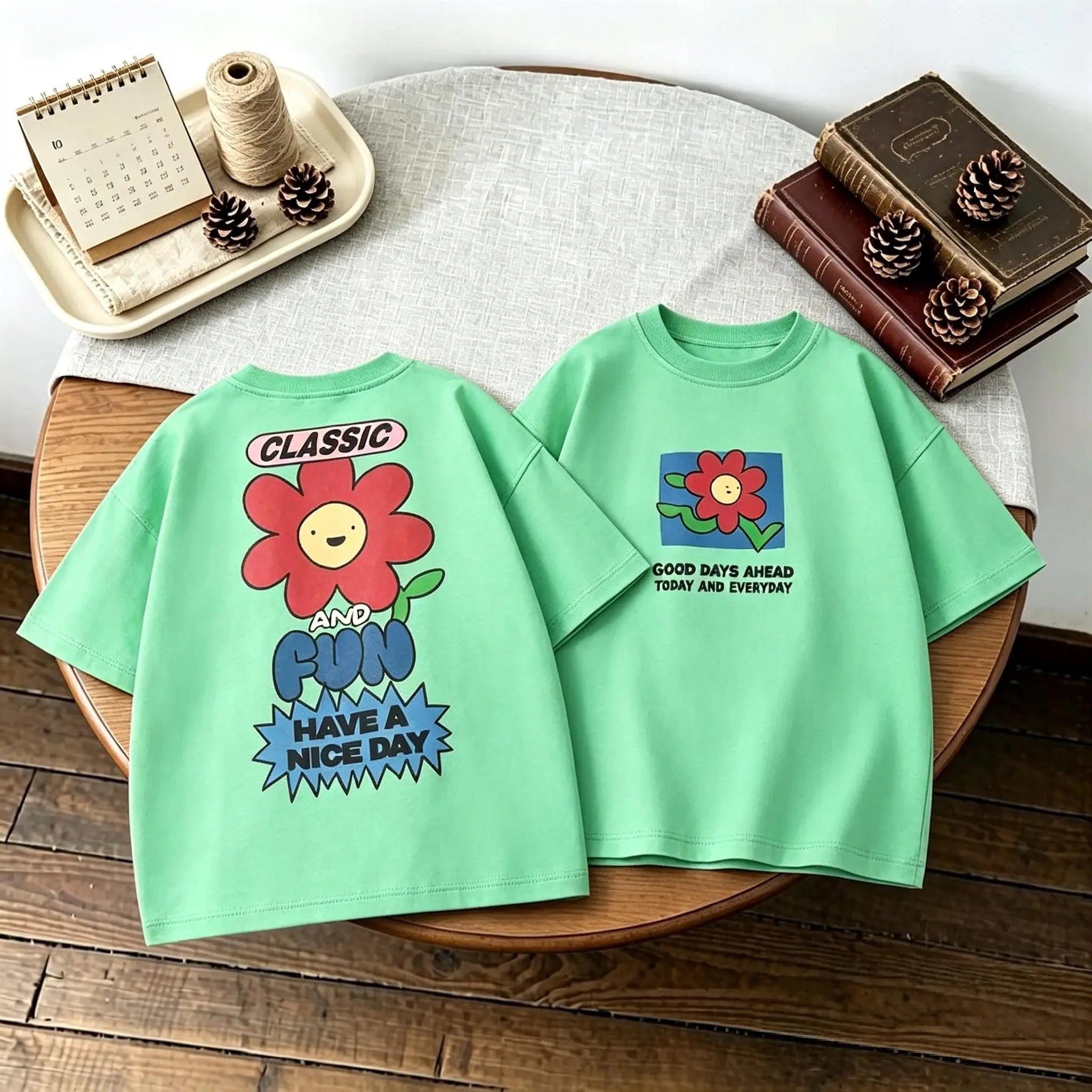 Double Side Print T-shirt For Kids Clothing Summer Simple Fashion Girl Boy Short Sleeve Tops Tees Children's Wear Casual Tshirts