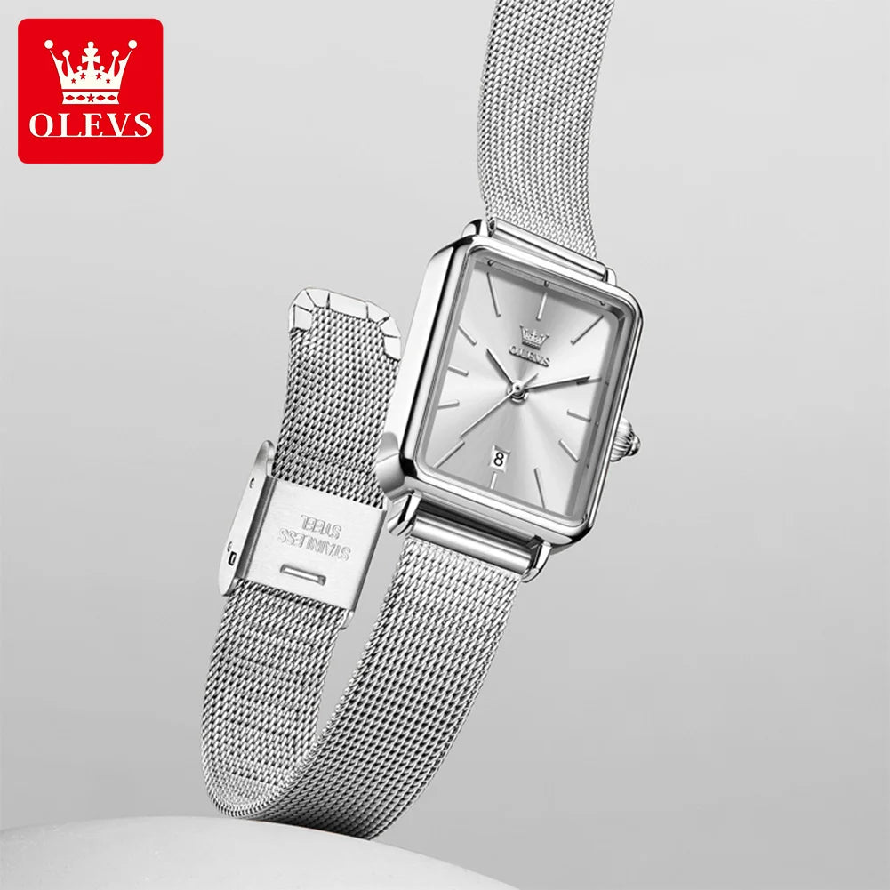OLEVS 3692 Quartz Wristwatch Gifts Fashion Vintage Square Ultra Thin Ladies Watches Waterproof Stainless Steel Women&