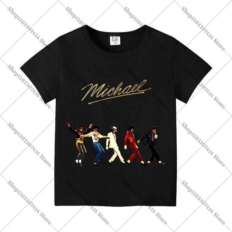 Kids Anime Cute T-shirt Summer Clothing King of Pop MJ Cotton T Shirt Michael Jackson Short Sleeve Tops Fashion Casual Tee Gifts