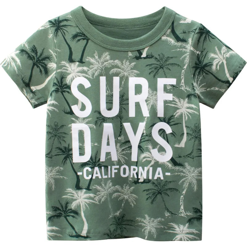 OLEKID 2025 Summer Children Boys Clothing Printed Cartoon Boys T-Shirts 2-8 Years Kids Baby Boy Tops Short Sleeve Toddler Tees