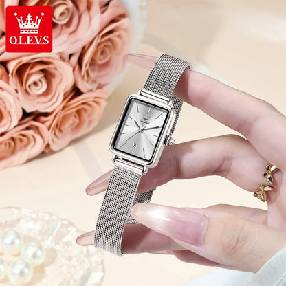 OLEVS 3692 Quartz Wristwatch Gifts Fashion Vintage Square Ultra Thin Ladies Watches Waterproof Stainless Steel Women&