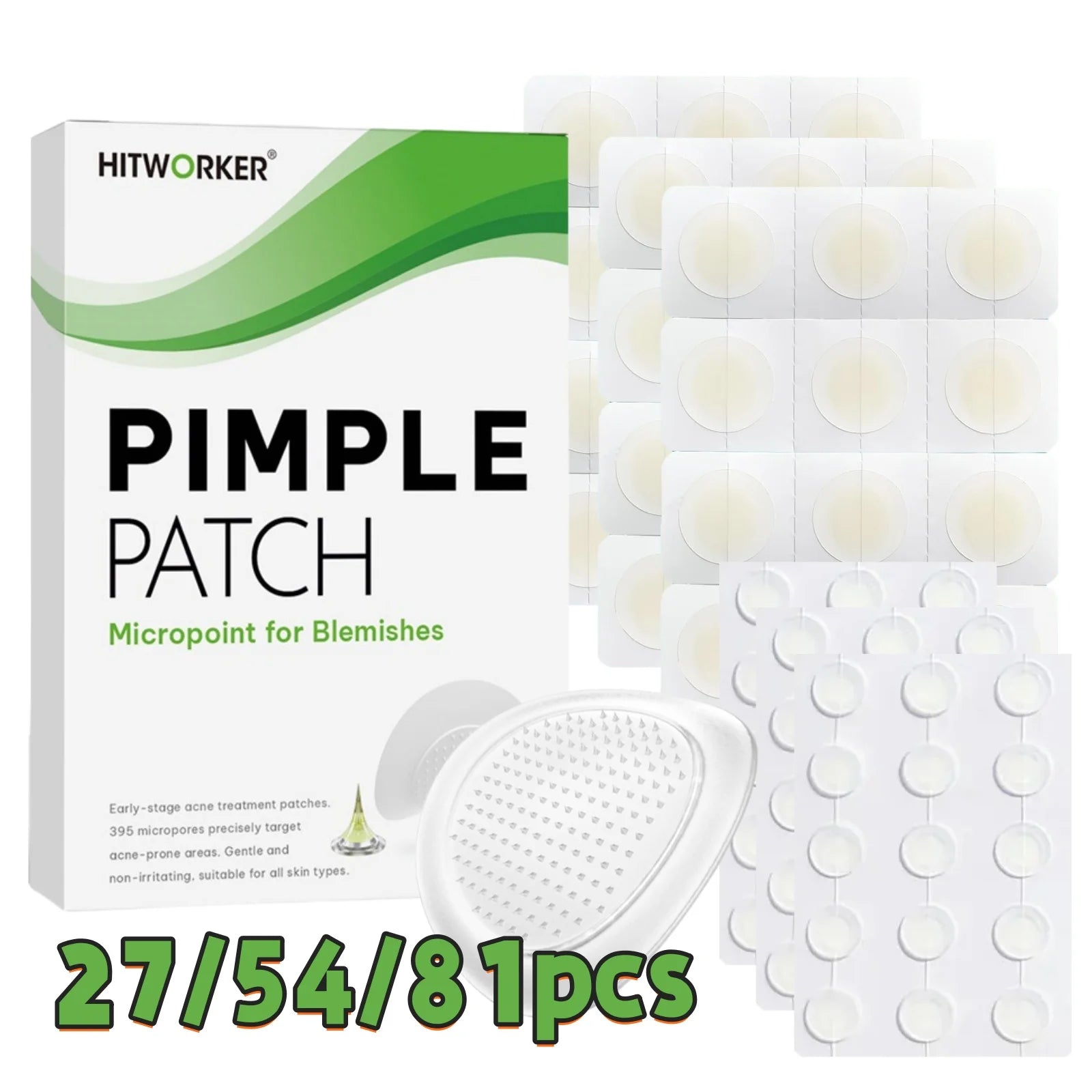 27/54/81-Piece HITWORKER Acne Patches - Infused with Salicylic Acid, Tea Tree Oil &amp; Calendula Oil | For Acne &amp; Blemishes, Residu
