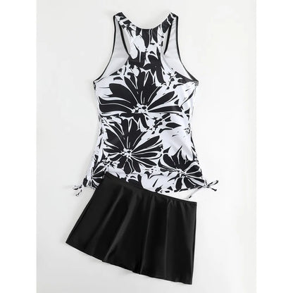 Tankini Woman Bikini Sleeveless Tank Top Skirted Bottom Bikinis Floral Print Swimsuit Pleated Skirt Two Piece Swimsuit Swimwear