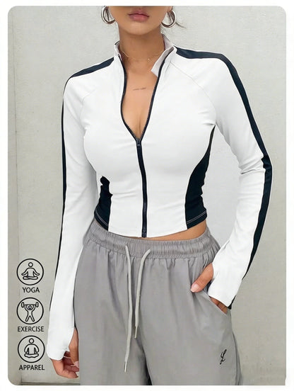 Yoga Clothes Stand Up Collar Jacket Outdoor Sports Long Sleeved Women Slim Quick Dry Zipper Cardigan Running Fitness Jacket Top