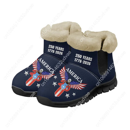 America 250th Anniversary 1776-2026 Plush Shoes Boots Mens Womens Keep Warm Sneakers Boot Casual Sports Customized Sneaker Black