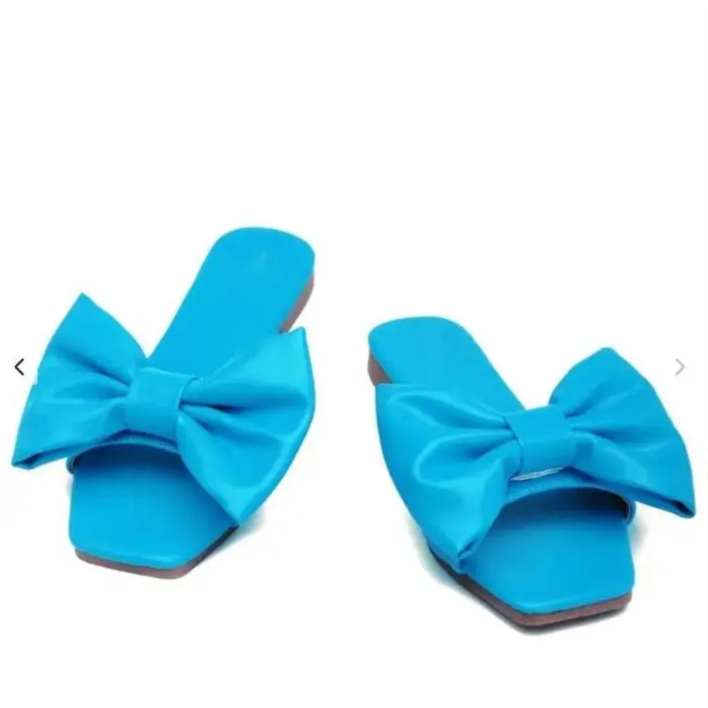 2026 Women‘s Home Slippers Summer Outdoor Flat Leather Bow Non-slip Beach Lady Casual  Fashion Women Sandals Pantufa Shoes
